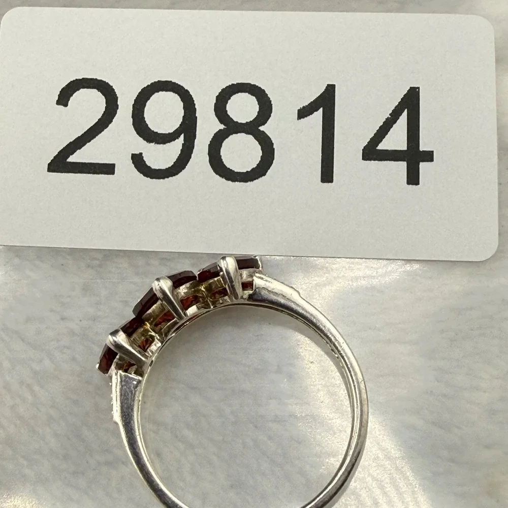 Vintage Sterling Silver Ring Red Heart Triple Stone Size 9